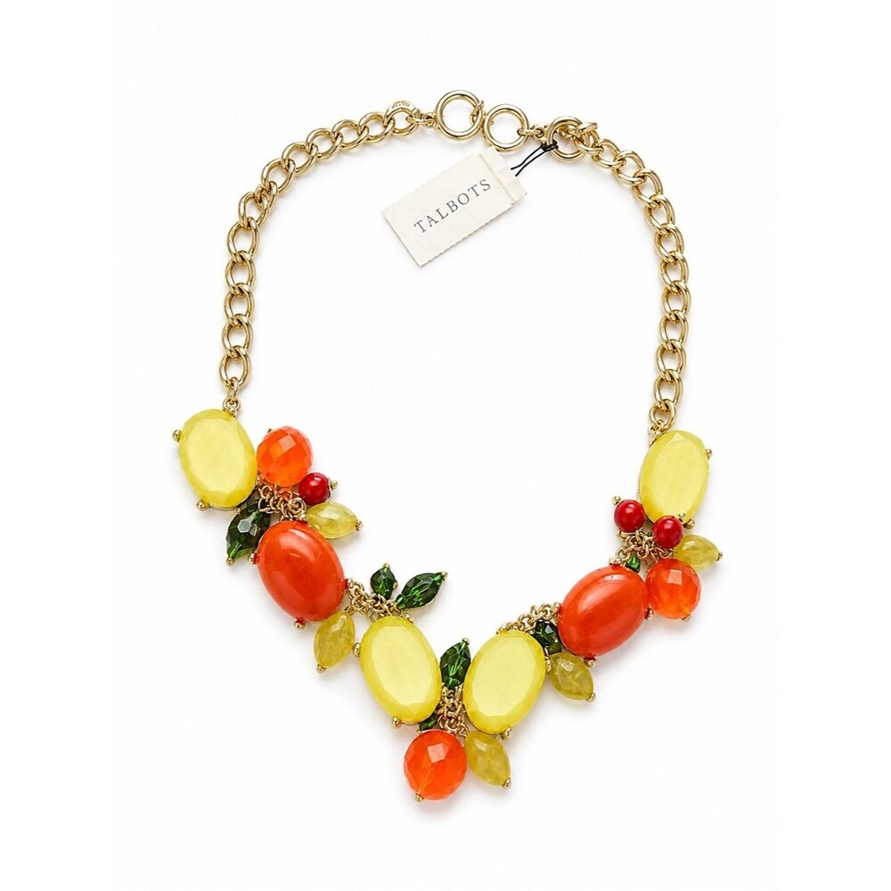 Talbots Statement Necklace Colorful Gemstone Gold Chain Bold Statement Jewelry